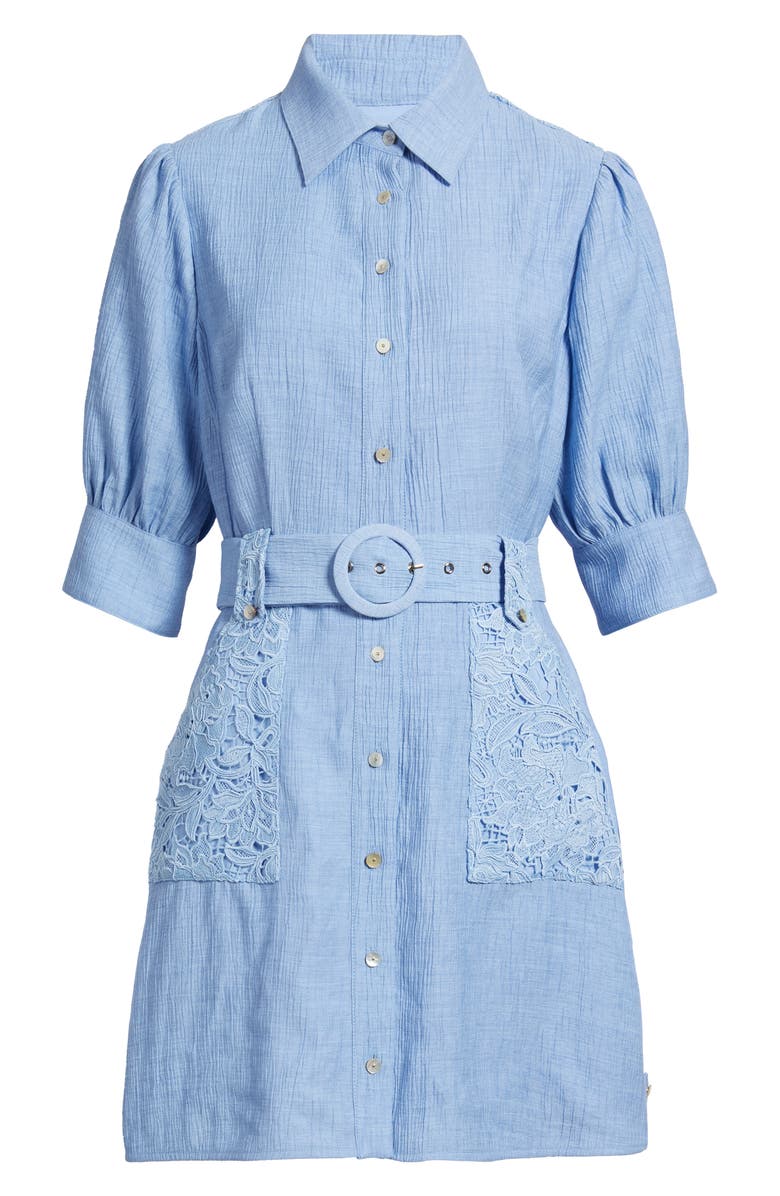 CIEBON Vivian Lace Trim Shirtdress, Alternate, color, Blue