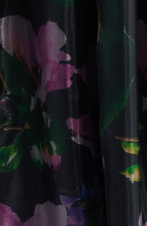 Eliza J Placed Floral Mixed Media Gown In Black