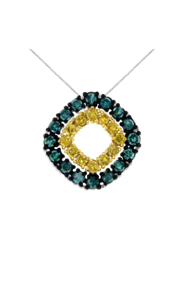 Haus of Brilliance Silver 1/2 Cttw Treated Blue and Yellow Diamond Double Square Pendant Necklace, Main, color, White Metal, Blue Diamonds