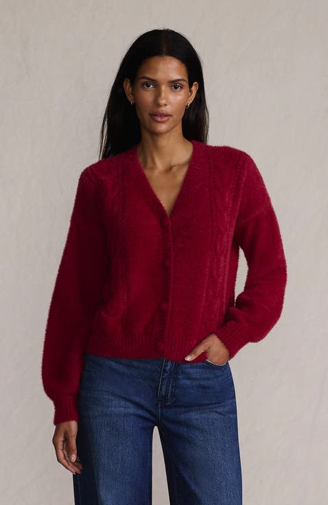 Fuzzy Eyelash Cable Cardigan Sweater