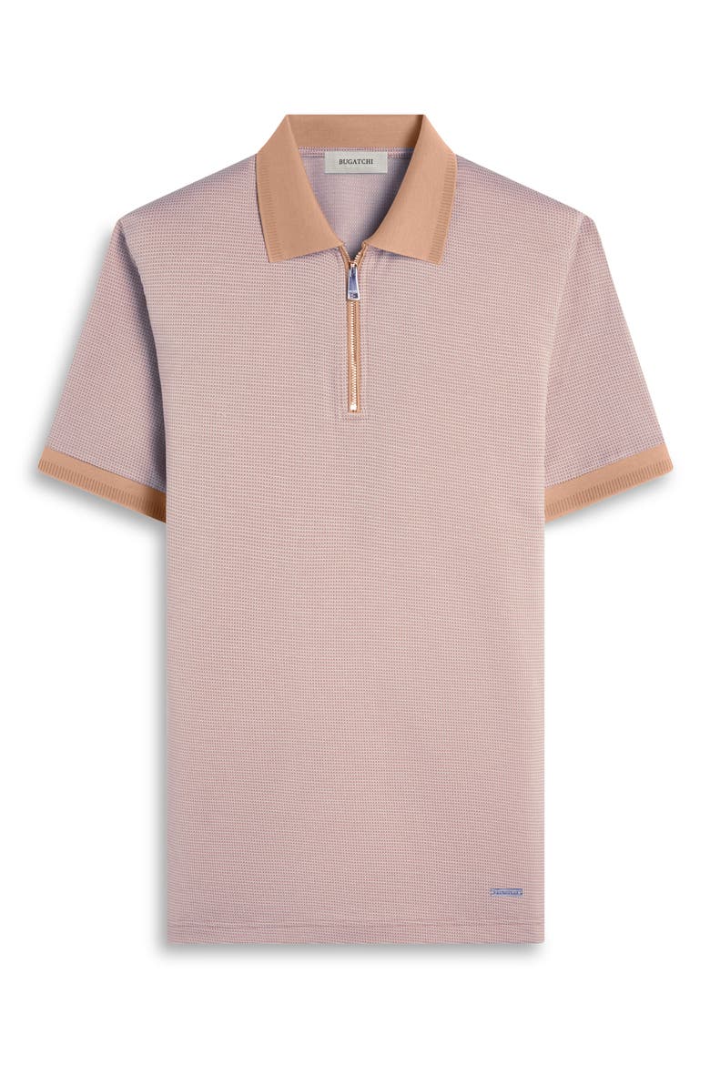 Contrast Trim Zip Polo, Alternate, color, CAMEL