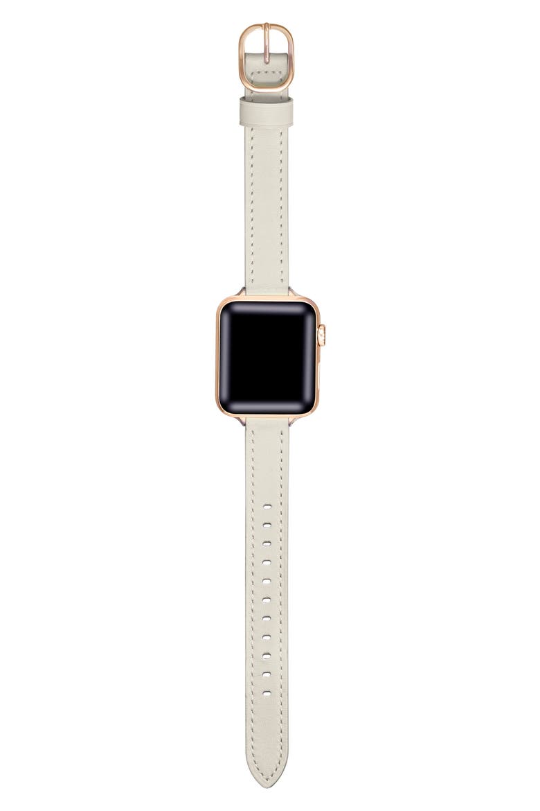 Leather Apple Watch® Watchband, Alternate, color, WHITE