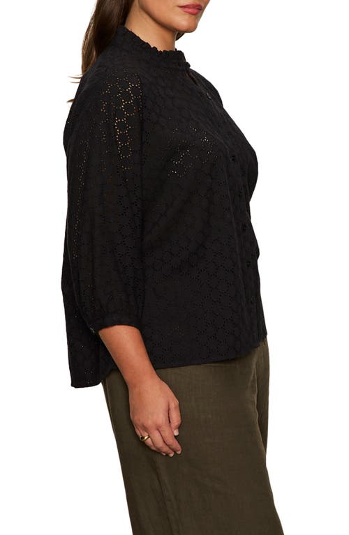 Sanctuary Petal Drop Eyelet Embroidered Button-up Top In Black