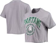 PRESSBOX Women's Pressbox Heathered Gray Michigan State Spartans Edith Vintage Burnout Crop T-Shirt