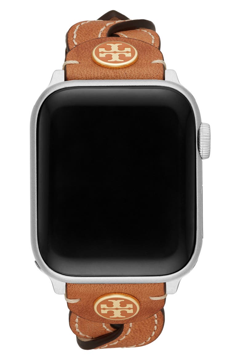The Miller Braided Leather 20mm Apple Watch® Watchband, Alternate, color, CARAMEL