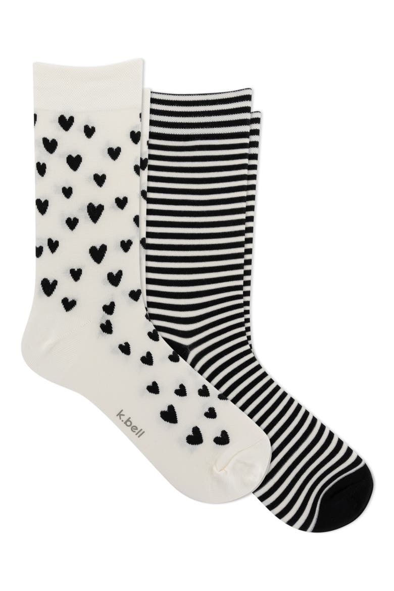 Hearts Ministripe 2-Pack Crew Socks, Main, color, WHITE BLACK