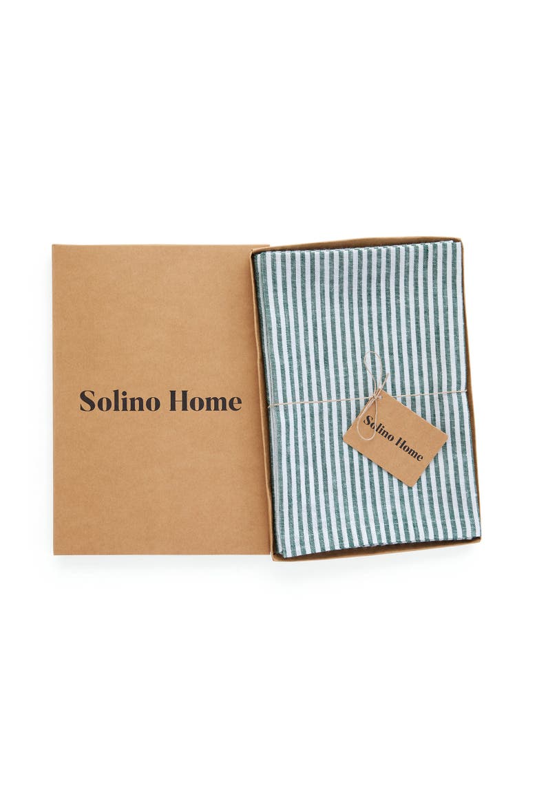 Linen Dinner Napkins Set of 4, 20 x 20" - Narrow Stripe, Alternate, color, Rainforest and White
