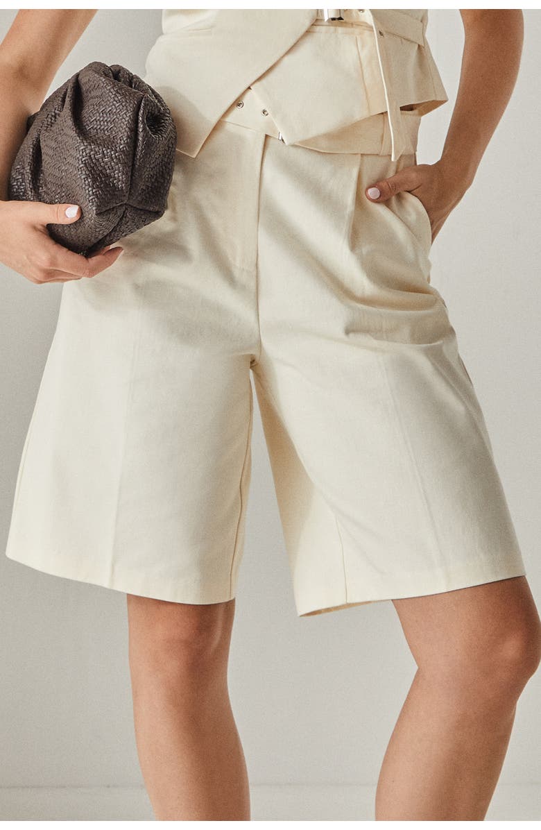 NASTY GAL Longline Cotton Twill Buckle Jort Shorts, Main, color, Cream