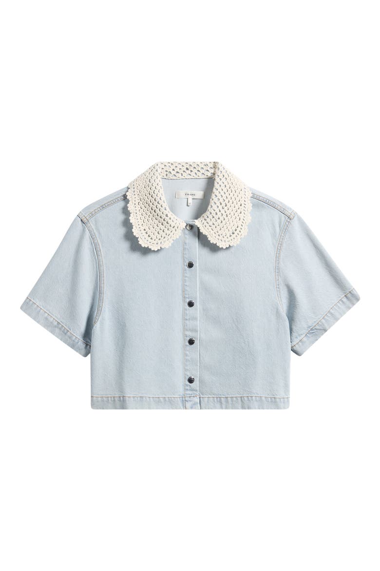 The Crochet Collar Crop Denim Shirt, Alternate, color, FLORIDA