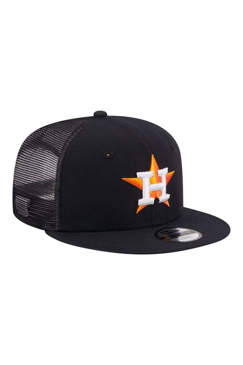 Youth New Era  Navy Houston Astros 9FIFTY Trucker Snapback Hat, Alternate, color, Navy
