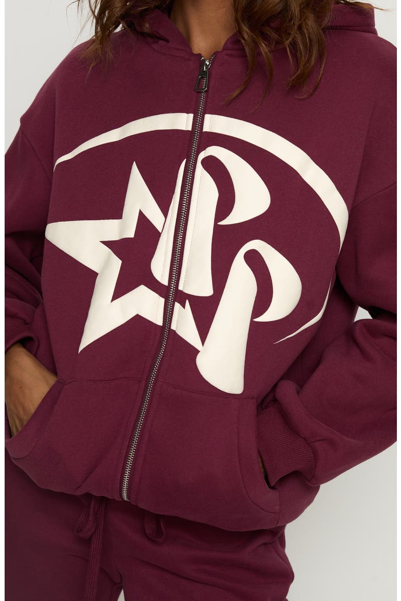 Stargirl Front Zip Hoodie, Alternate, color, BURGUNDY