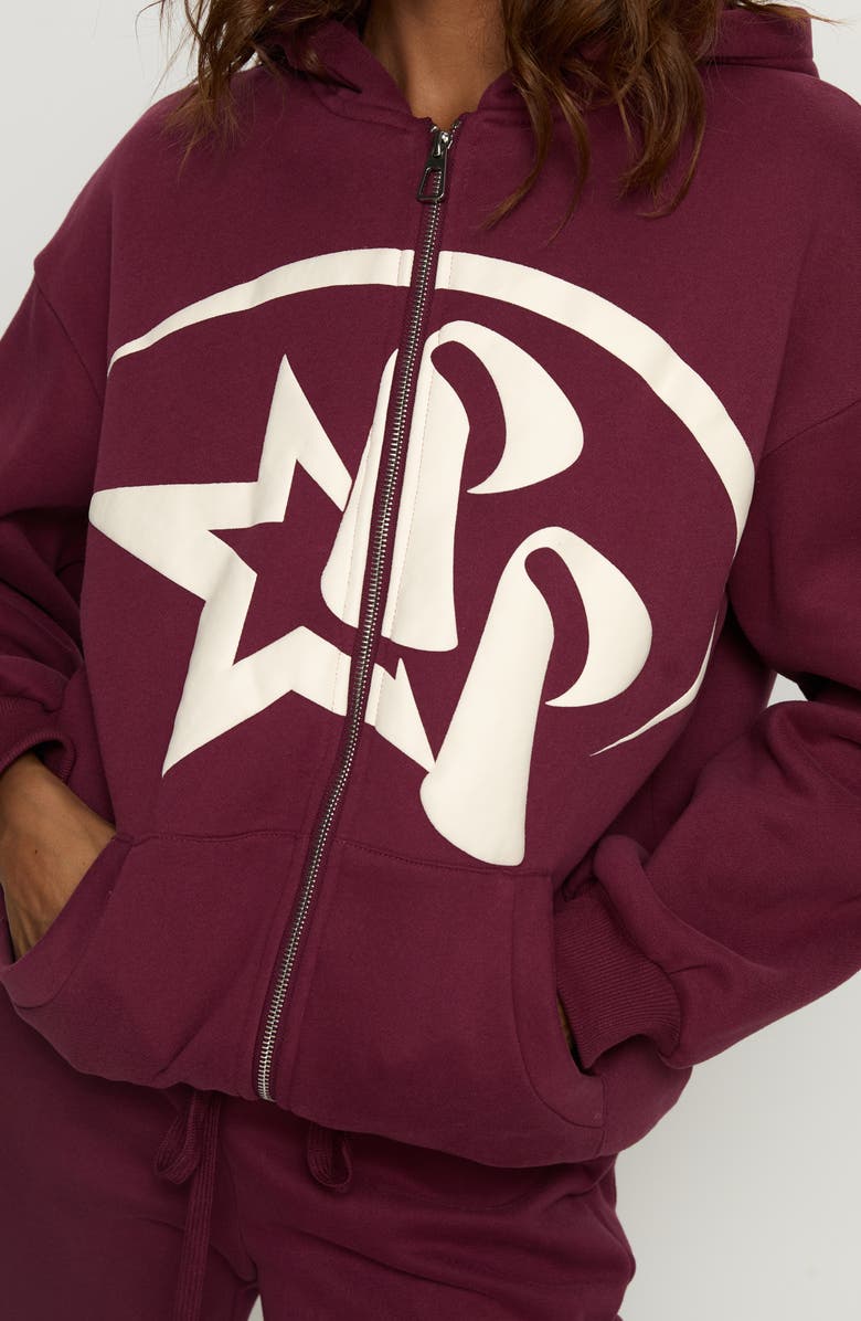 Princess Polly Stargirl Front Zip Hoodie, Alternate, color, Burgundy