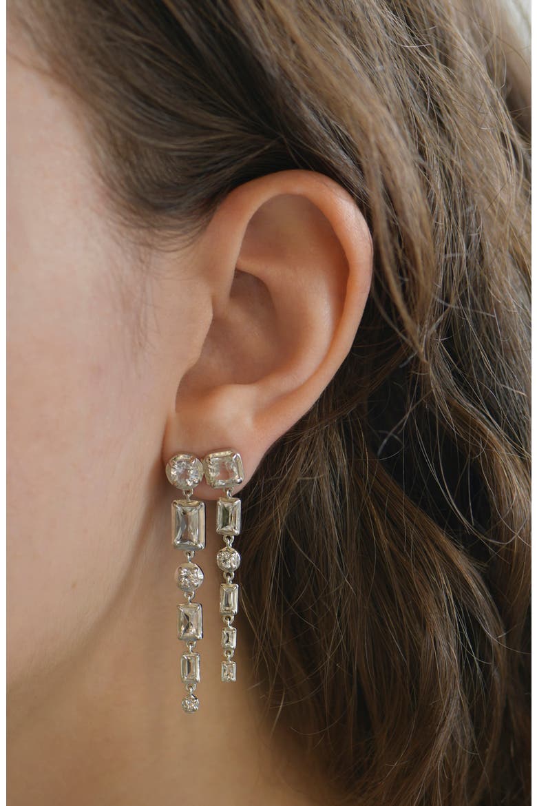 Mélia Valentina Double Row Baguette Drop Earrings, Alternate, color, CLEAR TOPAZ/SILVER