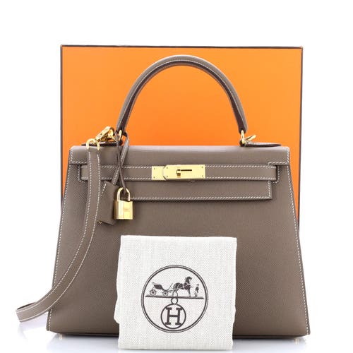 Pre-owned Hermes  Hermes Kelly Handbag Grey Epsom With Gold Hardware 28 In Brown