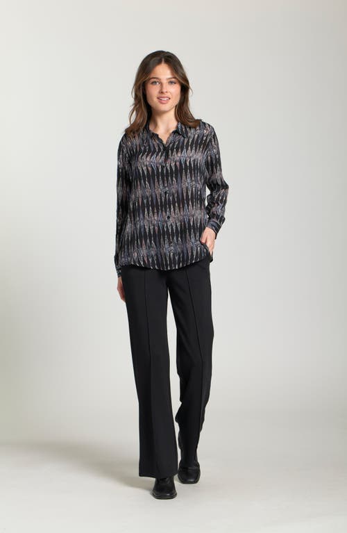 Apny Abstract Print Roll Tab Sleeve Chiffon Button-up Shirt In Black