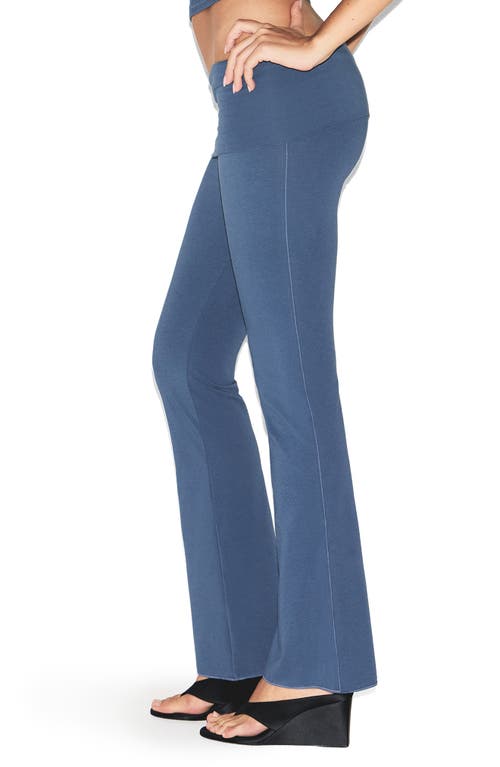 Skims Cotton-blend Jersey Foldover Trousers In Blue