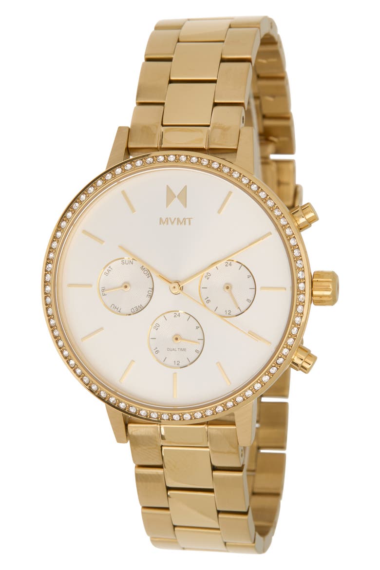 Nova Crystal Chronograph Bracelet Watch, 38mm, Main, color, GOLD/SILVER WHITE FACE