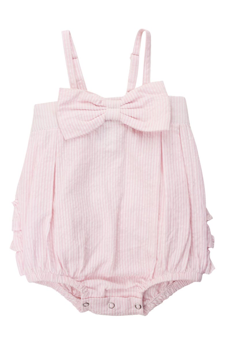 RuffleButts Stripe Cotton Seersucker Bubble Romper, Main, color,