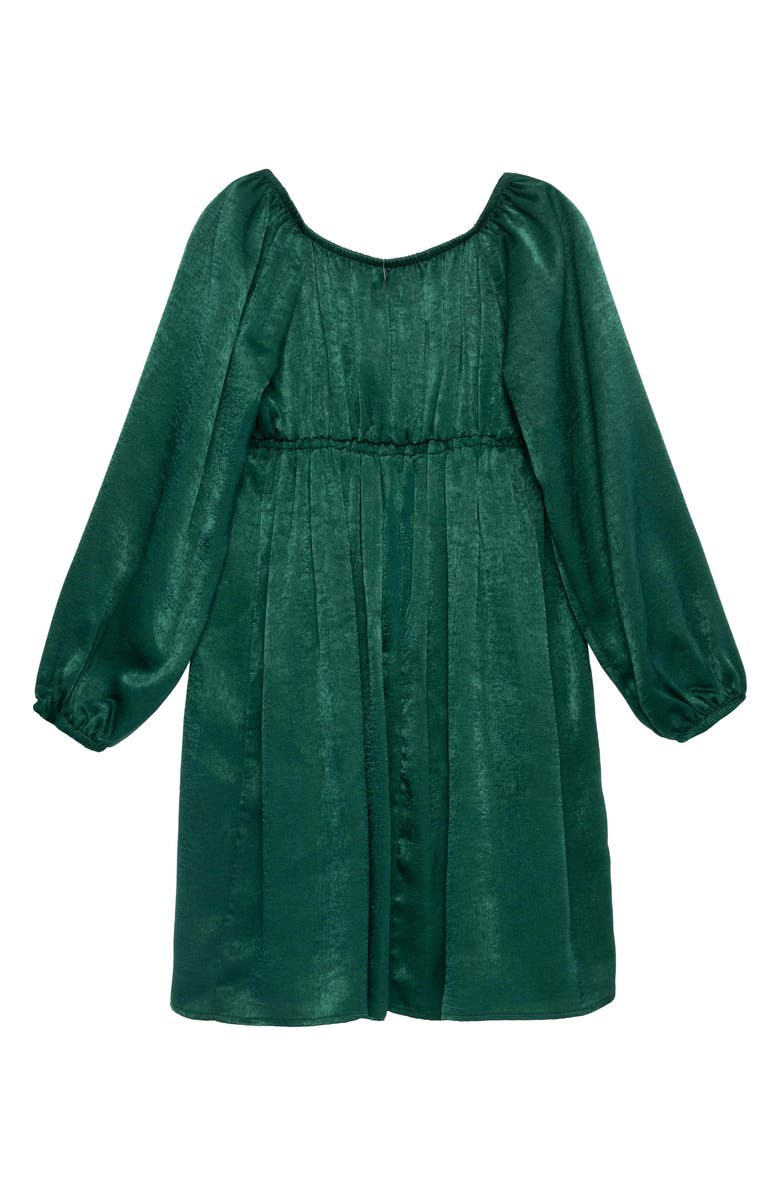 Speechless Pleated Long Sleeve Satin Dress, Alternate, color, Hunter