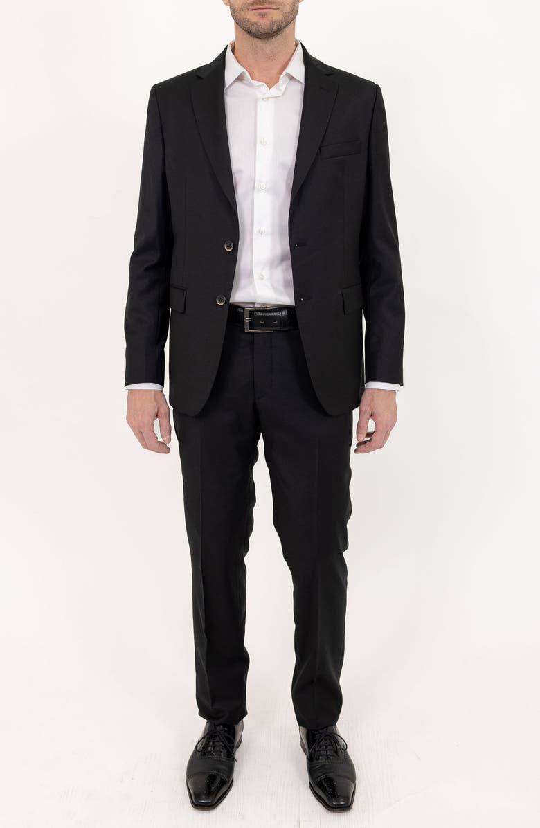 PINO BY PINOPORTE Solid Stretch Wool Suit, Main, color, Black