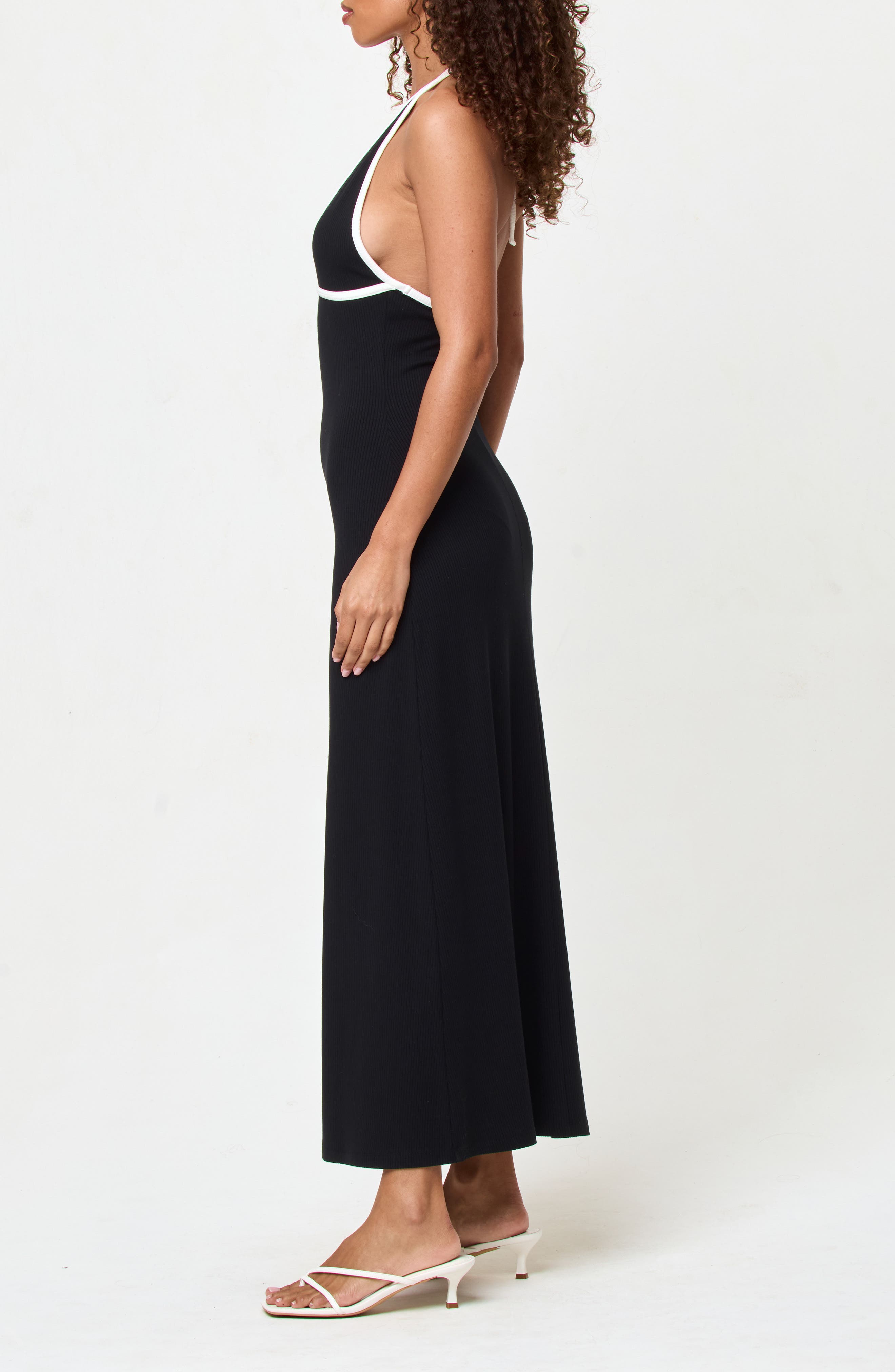 LSPACE Shea Contrast Binding Halter Rib Maxi Cover-Up Dress (Women ...