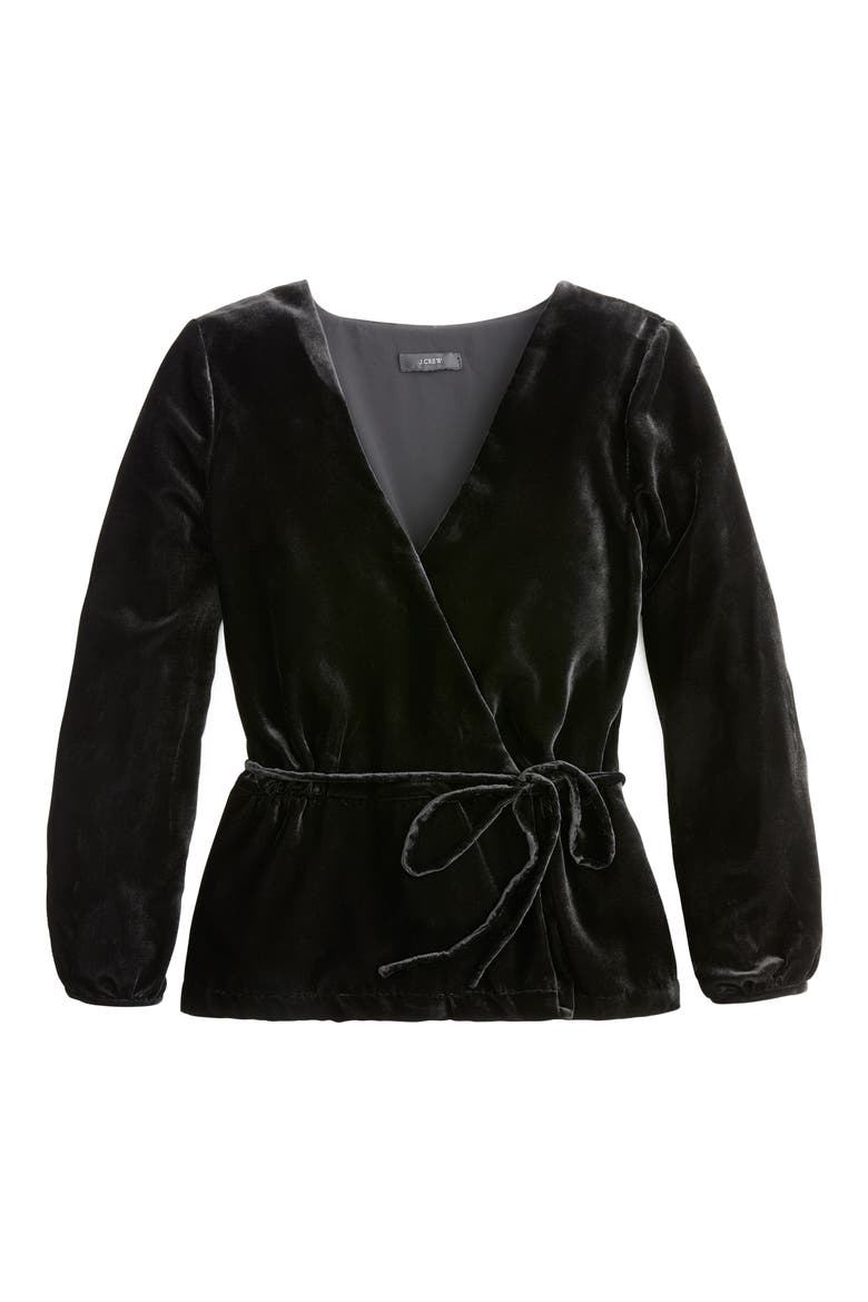 Faux Wrap Velvet Top, Alternate, color, BLACK