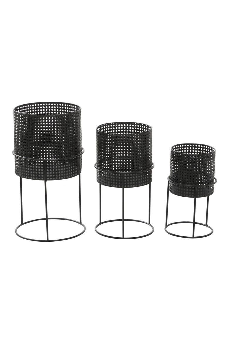 Set of 3 Woven Planters, Alternate, color, BLACK