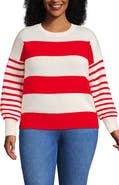 Lands' End Plus Size Cotton Drifter Novelty Jacquard Crew Neck Sweater