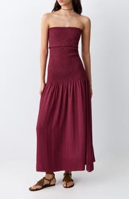 MANGO TEEN Smocked Strapless Maxi Dress