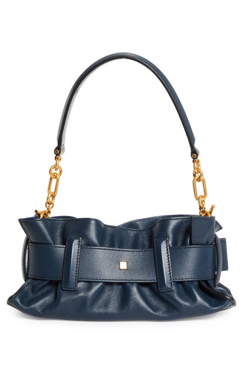 Balmain Anthem Mini Buckle Shoulder Bag In Calfskin Leather In Blue