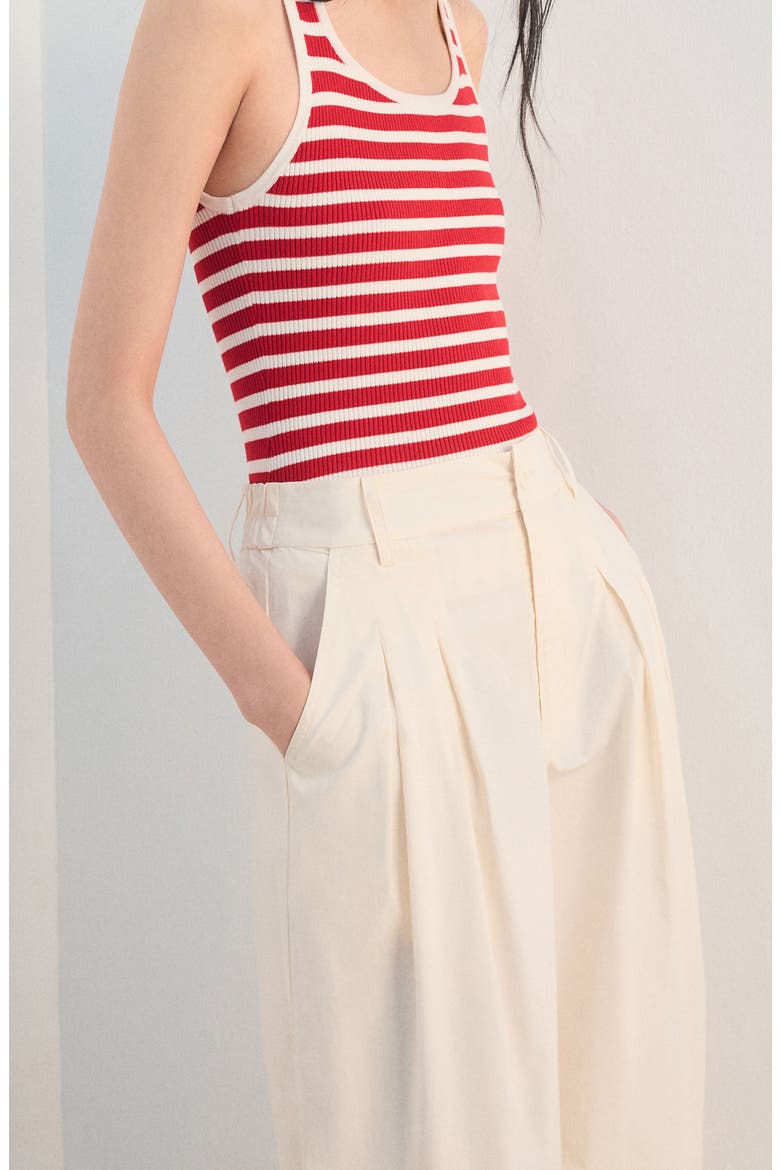 Pleated High Waist Crop Wide Leg Cotton Pants, Alternate, color, PASTEL YELLOW