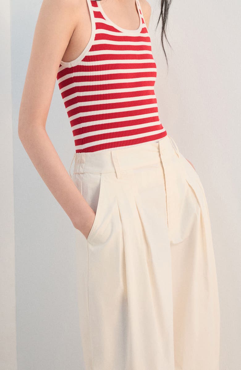 MANGO Pleated High Waist Crop Wide Leg Cotton Pants, Alternate, color, Pastel Yellow