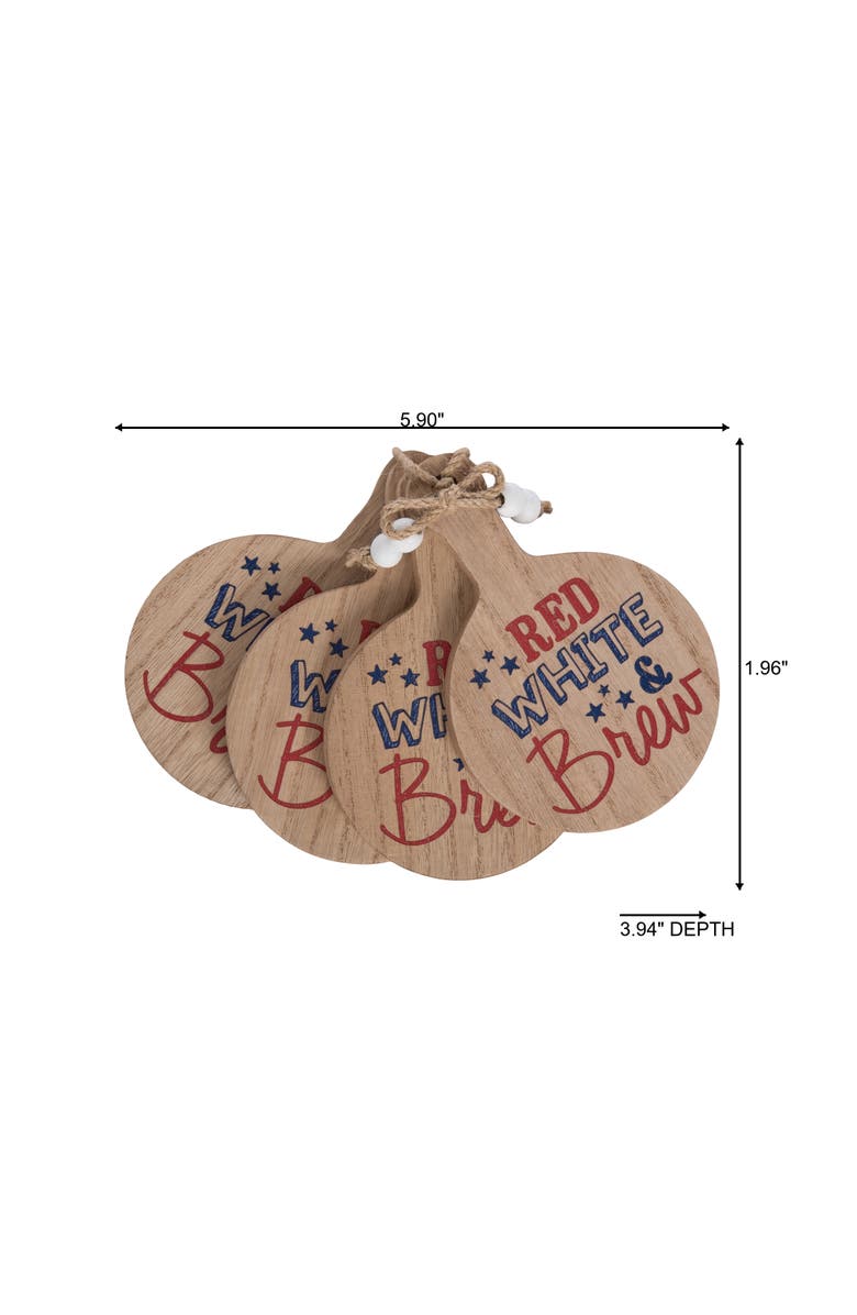 Transpac MDF Mini Appetizer Board Brew Set of 4 Red and Blue for Spring Serving and Entertaining, Alternate, color, Multicolored