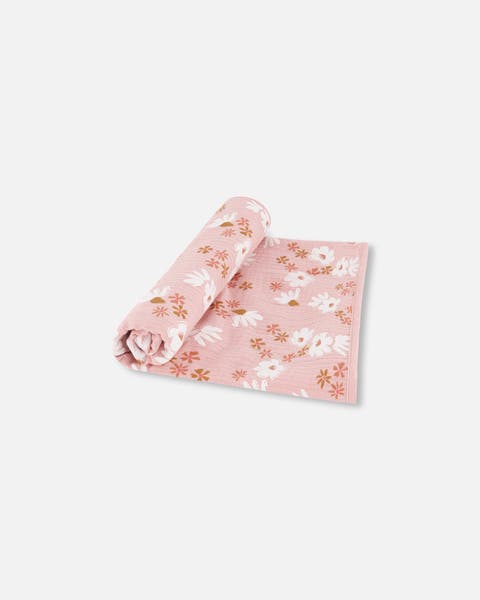 Baby Girl's Printed Muslin Blanket Pink And White Flowers