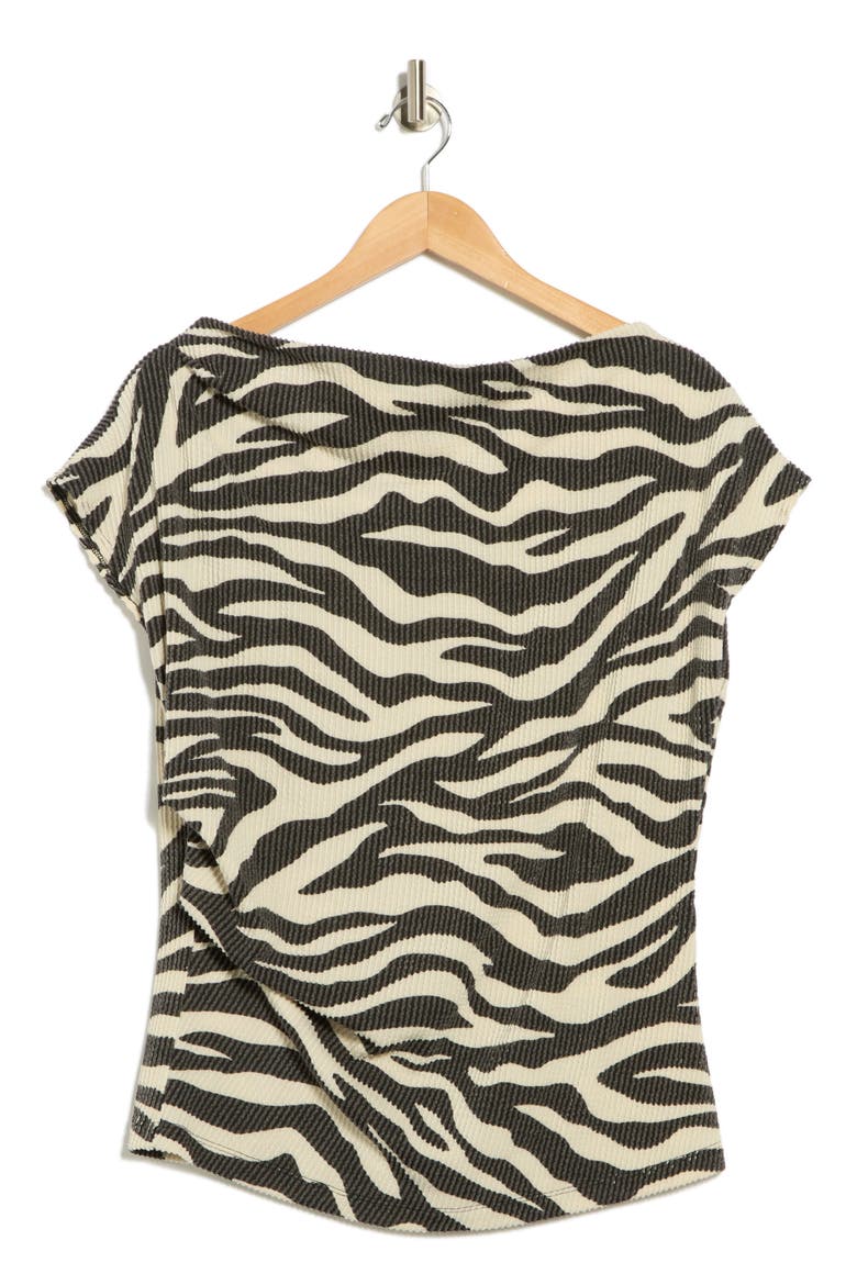 Zebra Stripe Cap Sleeve Ribbed Top, Alternate, color, BLACK MULTI