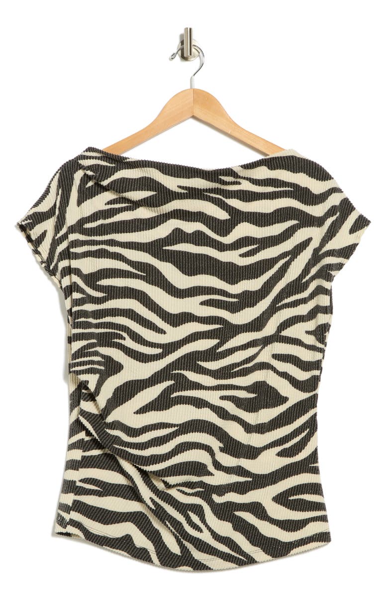 Renee C Zebra Stripe Cap Sleeve Ribbed Top, Alternate, color, Black Multi