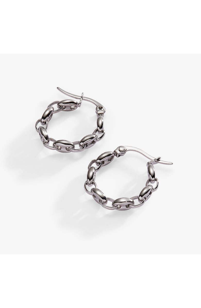 Alex and Ani Frozen Mariner Chain Hoop Earrings, Alternate, color, Silver