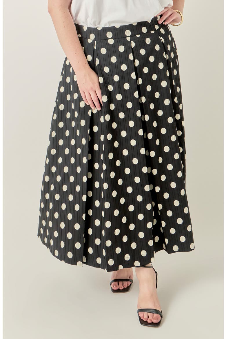 Polka Dot Pleated Midi Skirt, Alternate, color, BLACK