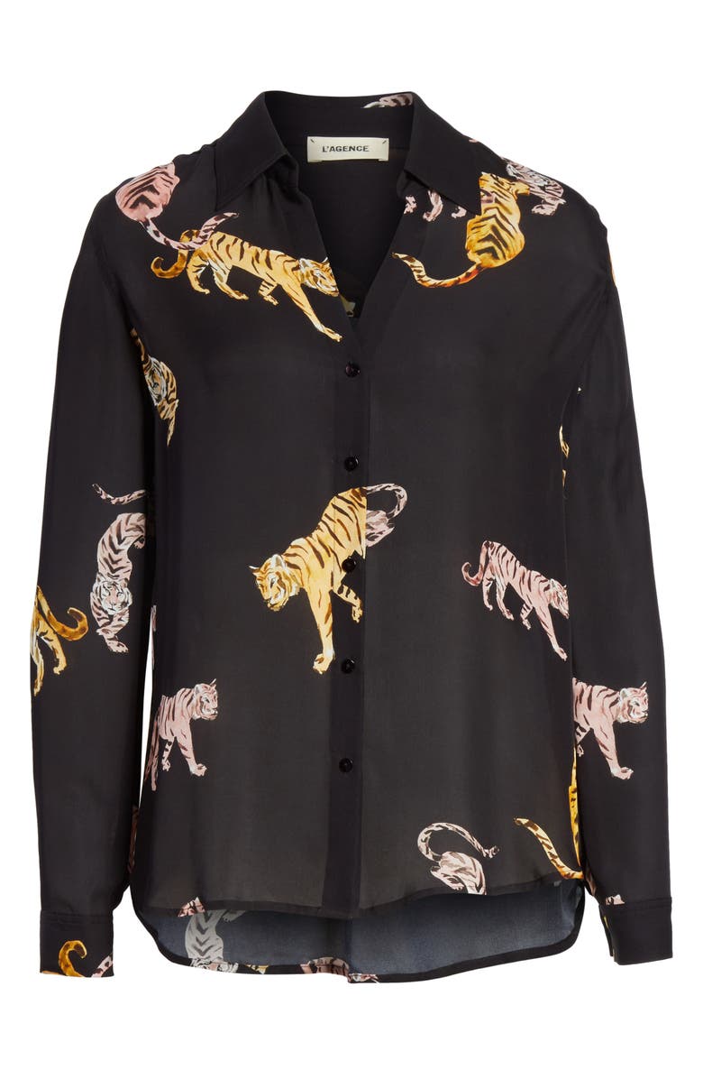 L'AGENCE Nina Tiger Print Silk Blouse, Alternate, color,