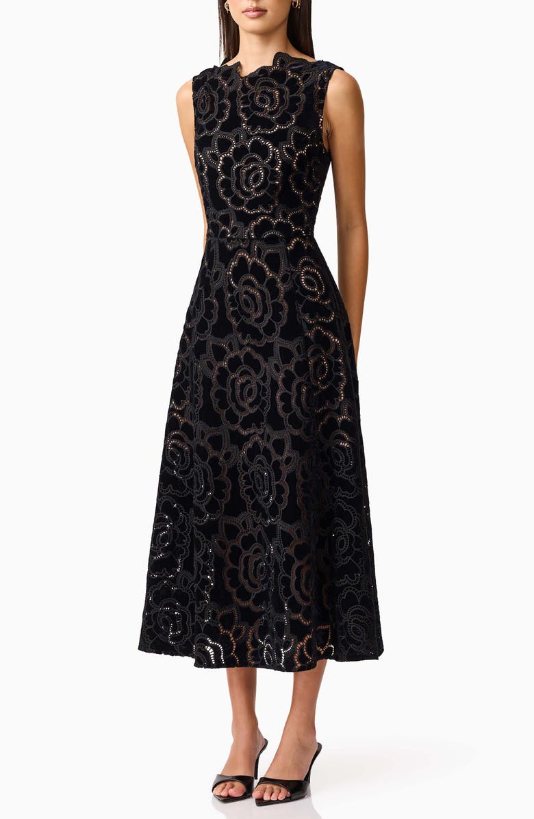 Elliatt Eris Sleeveless Velvet Lace Midi Dress, Alternate, color, 