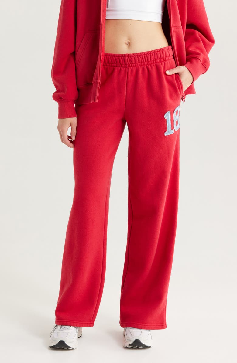 PacSun Denim 18 Appliqué Baggy Sweatpants, Main, color, Red