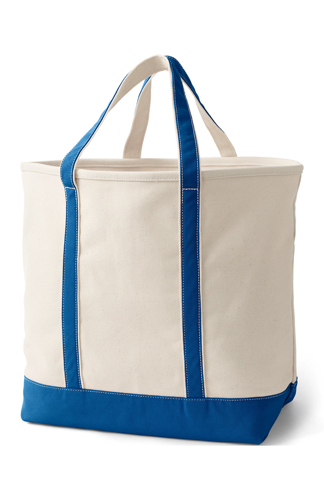 Lands’ End Canvas Open Top Tote Bag  Regular & Long Handle Carry All - Stylish  for Work  Travel  Beach  Errands  Great Gift, Alternate, color, Natural/Beacon Blue