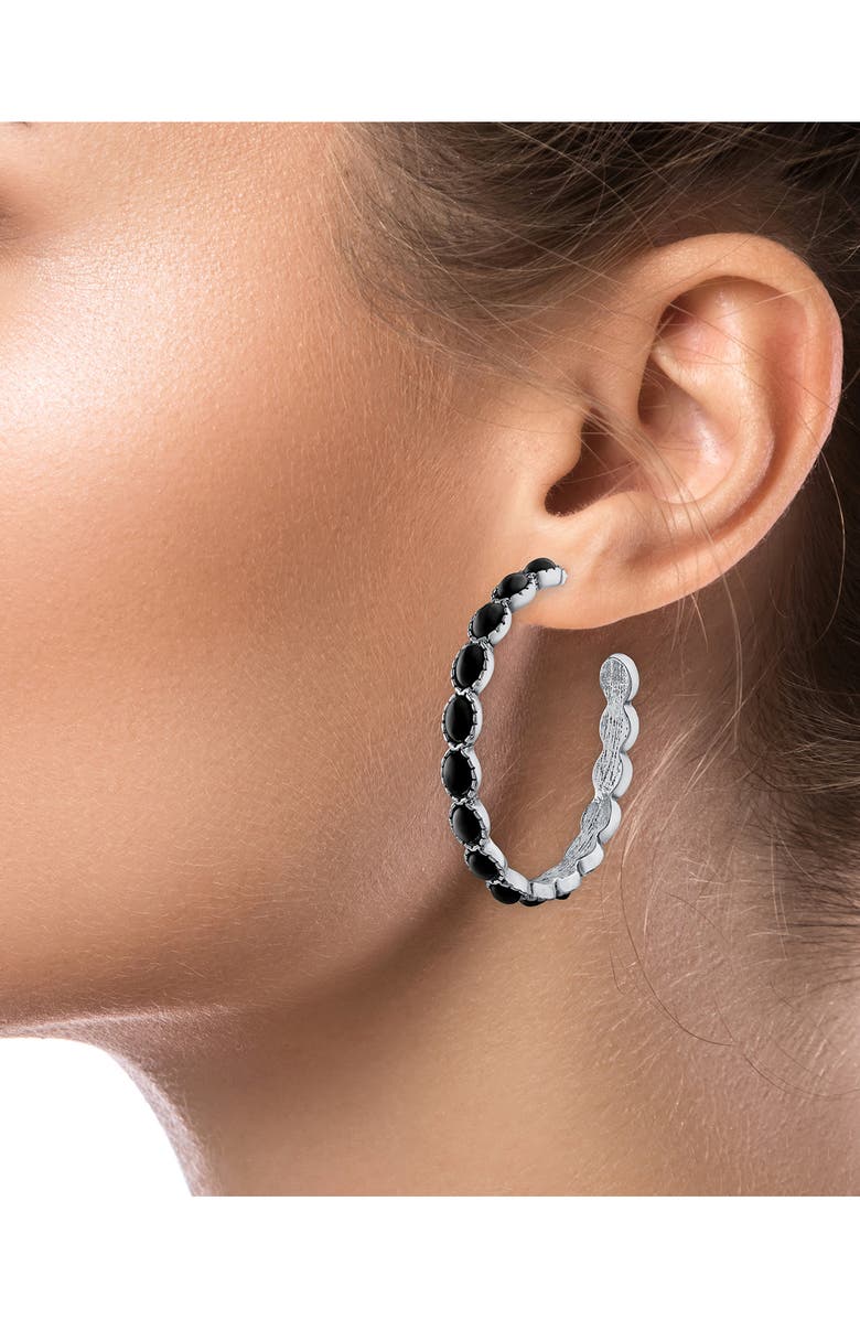 JARDIN Oval Resin Stone Hoop Earrings, Alternate, color, Black/ Silver