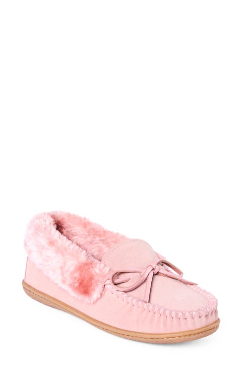 Camp Collar Faux Fur Suede Moccasin