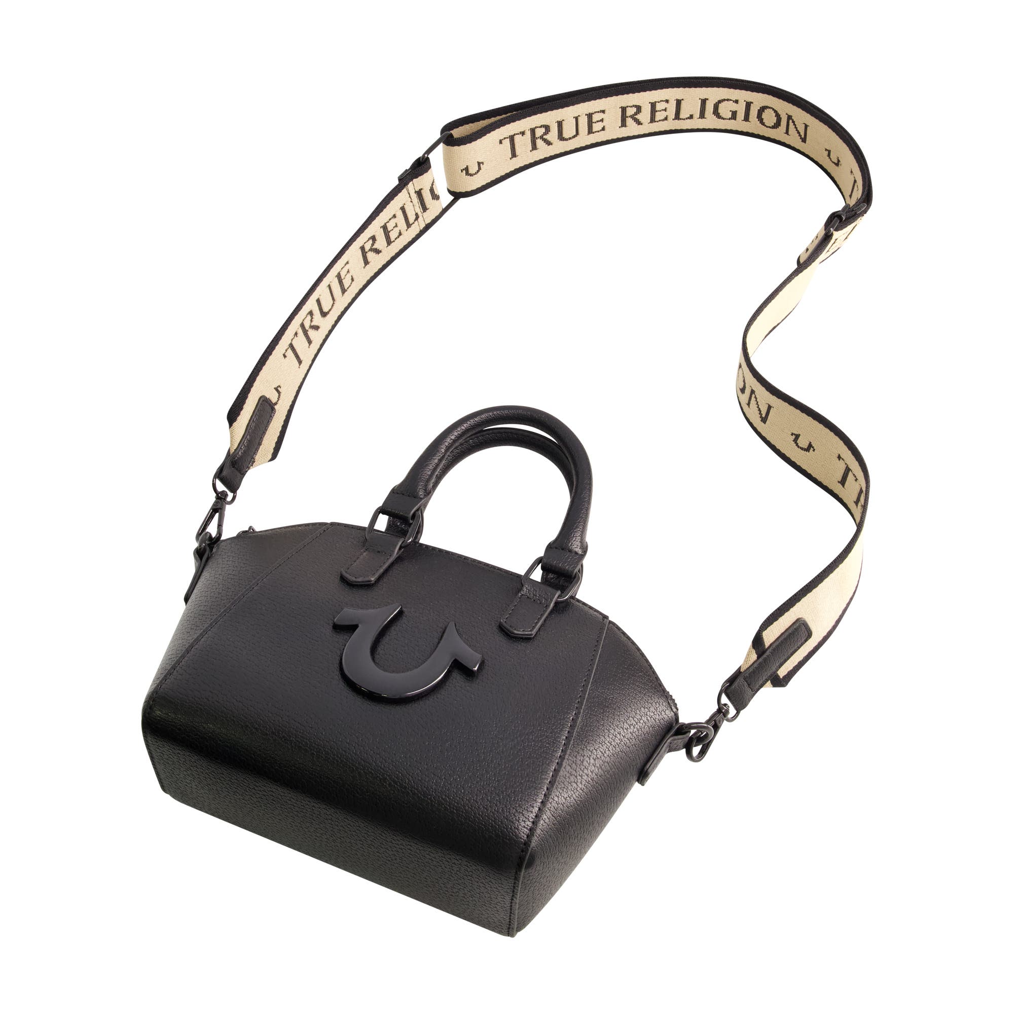 True Religion Logo Strap Mini Satchel, Alternate, color, Black
