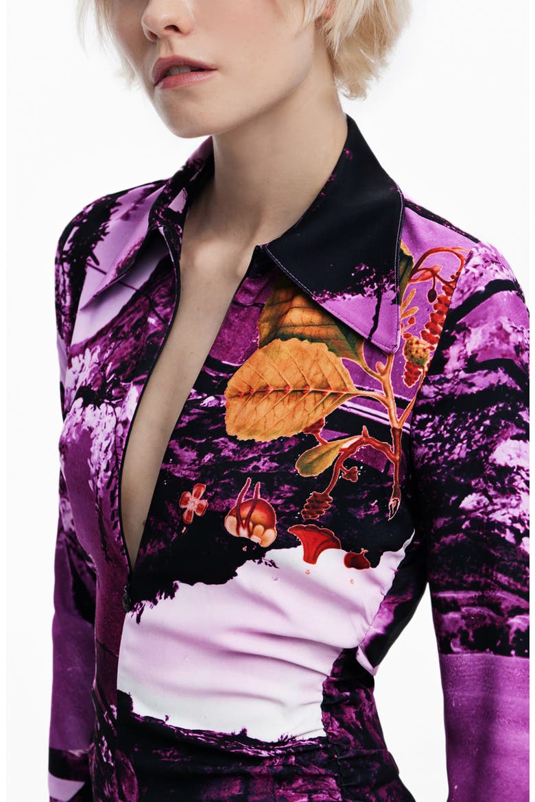 Print Long Sleeve Mini Shirtdress, Alternate, color, PURPLE