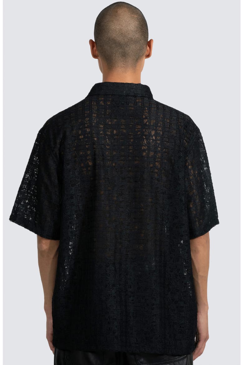 Lace Short Sleeve Button-Up Shirt, Alternate, color, BLACK