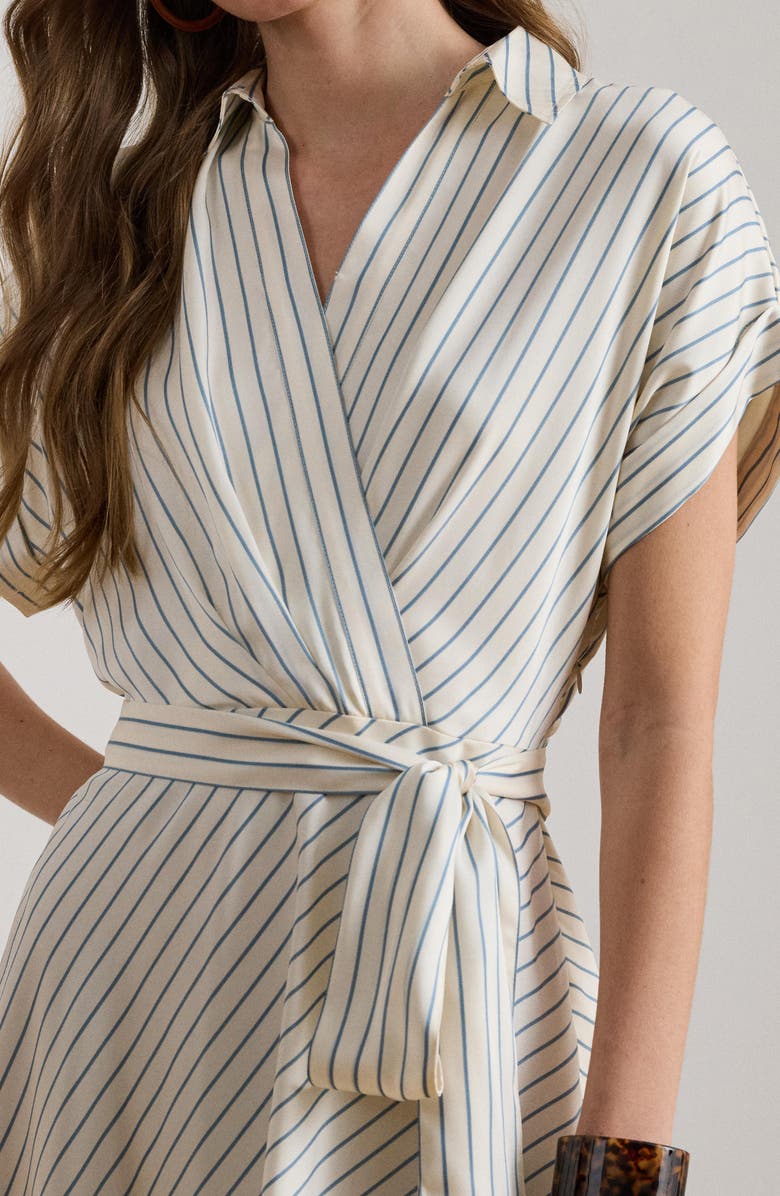 Lauren Ralph Lauren Stripe Twill Dress, Alternate, color, Cream/ Blue