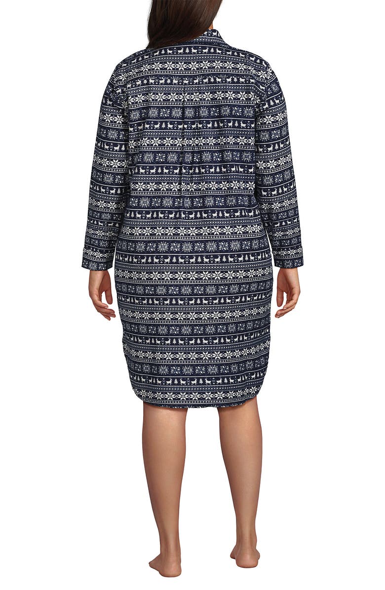 Lands' End Plus Size Flannel Long Sleeve Sleepshirt Nightgown, Alternate, color, Deep Sea Deer Fairisle