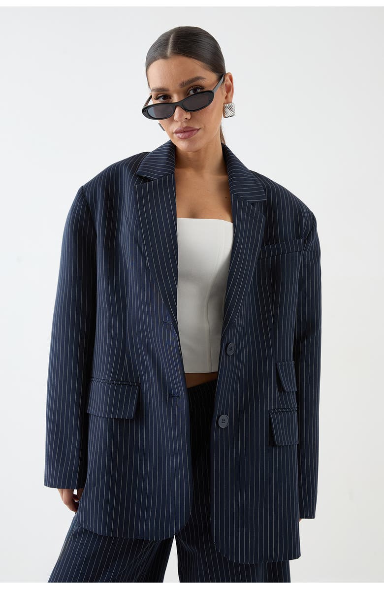 MissPap Premium Pinstripe Oversized Blazer, Main, color, Navy